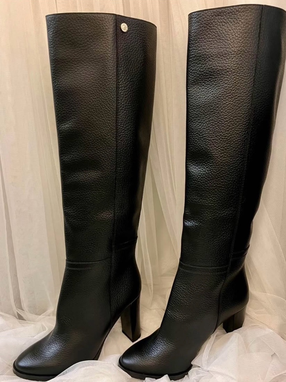 Authentic New Jimmy Choo Haywood 95 Black Pebbled  Leather Knee Boots